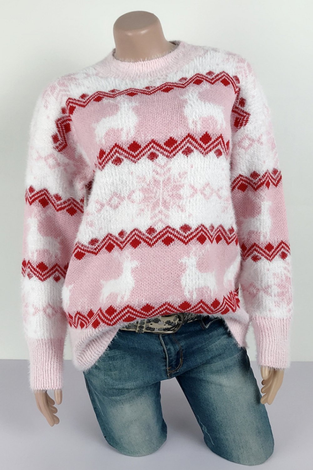 WW Streifen Weihnachten Schneereh Pullover