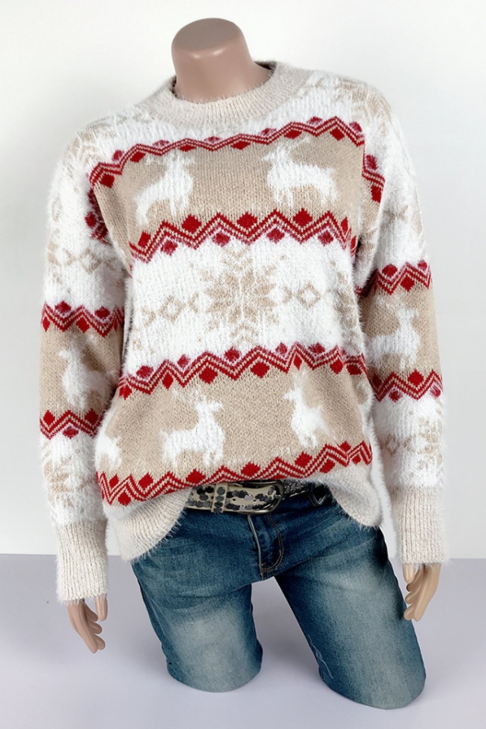 WW Streifen Weihnachten Schneereh Pullover