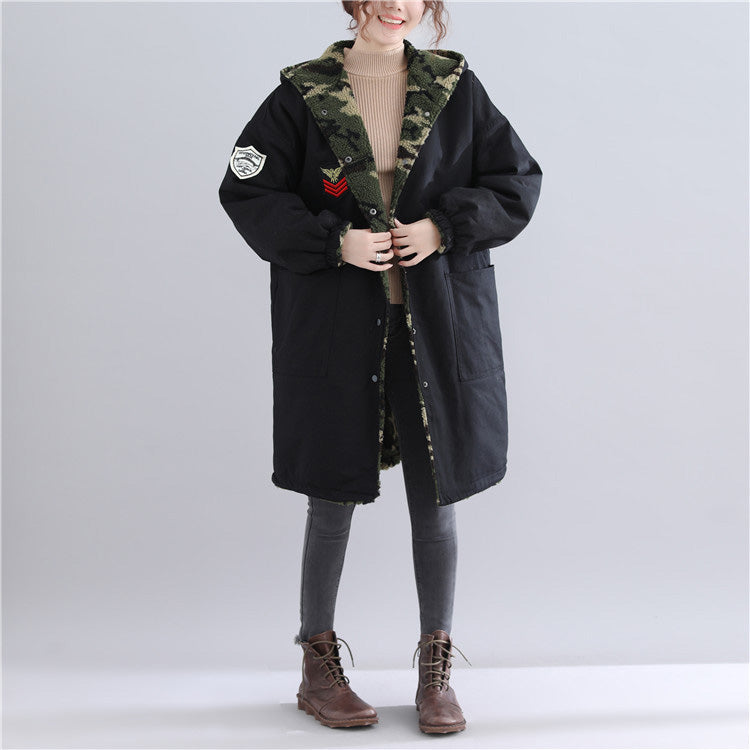 WW | Black Plus-Size Winter Parka with Hood, Snow Jackets with Fine Pockets, Winter Coats