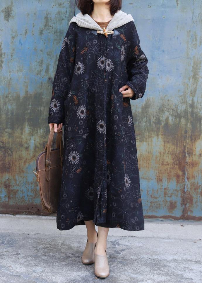WW | oversize Jacken & Mäntel Patchwork Kapuzenmantel schwarzer Druck dicker lässiger Outfit