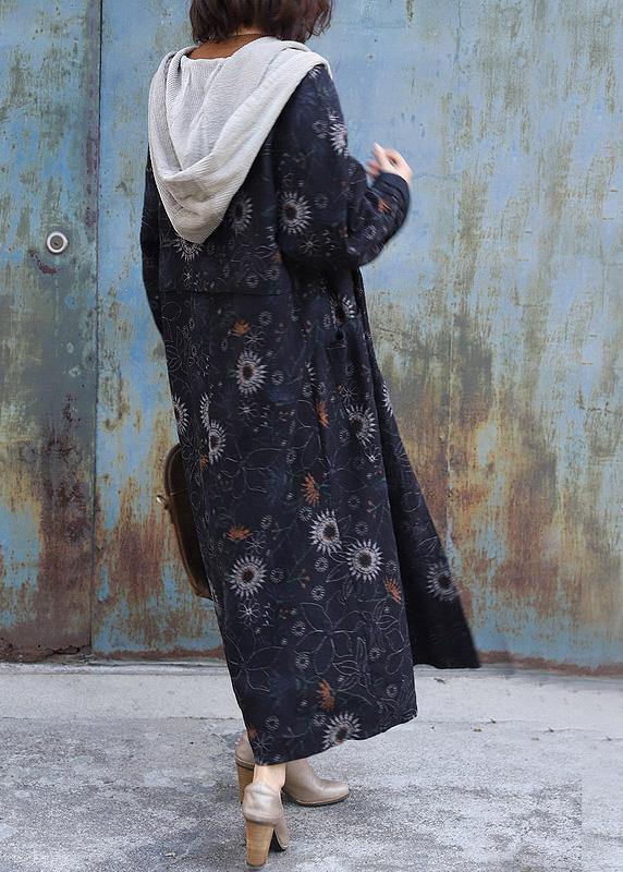 WW | oversize Jacken & Mäntel Patchwork Kapuzenmantel schwarzer Druck dicker lässiger Outfit