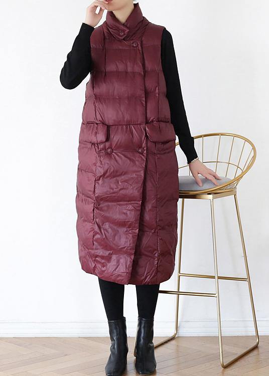 WW | Plus Size warmer Wintermantel Stehkragen Wintermäntel burgunder ärmellose Parkas für Frauen