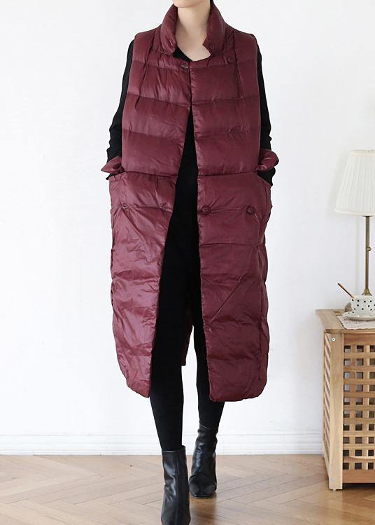 WW | Plus Size Warm Winter Coat Stand-up Collar Winter Coats Burgundy Sleeveless Parkas for Women