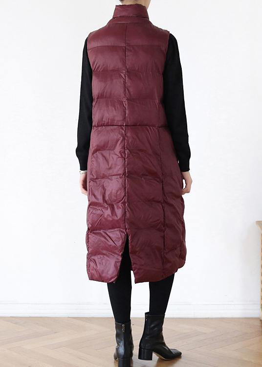 WW | Plus Size Warm Winter Coat Stand-up Collar Winter Coats Burgundy Sleeveless Parkas for Women