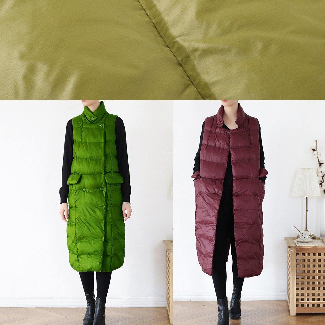 WW | Plus Size Warm Winter Coat Stand-up Collar Winter Coats Burgundy Sleeveless Parkas for Women