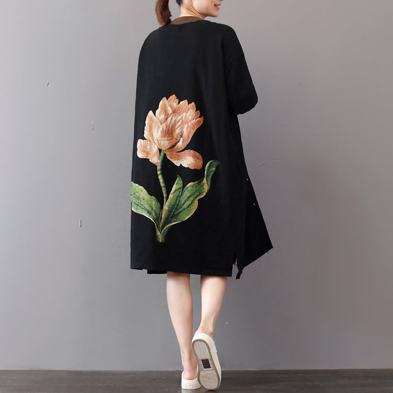 WW | Black Coats Plus Size Prints Maxi Dress Boutique V-Neck Long Cardigans
