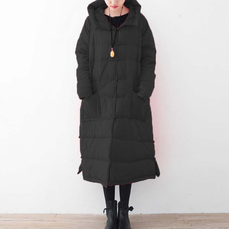 WW | schwarzer Daunenmantel oversized Puffers Jacken Neue chinesische Knopfmäntel mit Kapuze