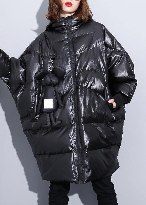 WW | Black Winter Outerwear Plus Size Hooded Coats with Zipper