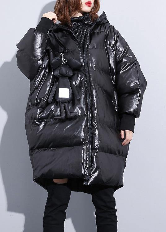 WW | Black Winter Outerwear Plus Size Hooded Coats with Zipper