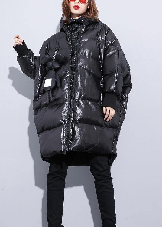 WW | Black Winter Outerwear Plus Size Hooded Coats with Zipper