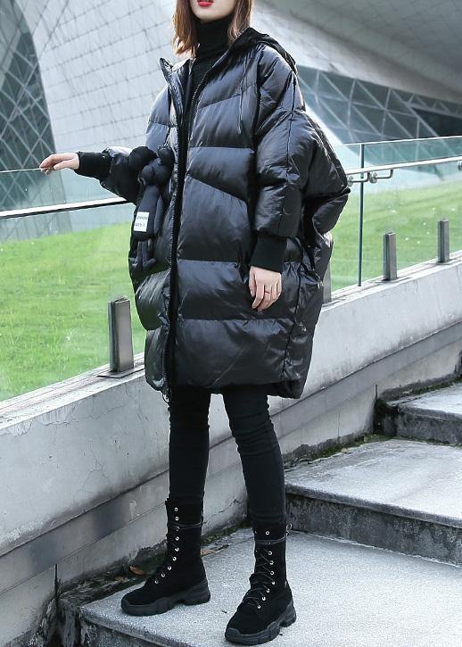 WW | Black Winter Outerwear Plus Size Hooded Coats with Zipper