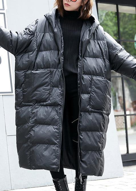 WW | schwarze Winterparka Übergröße Kapuze Taschen Mäntel