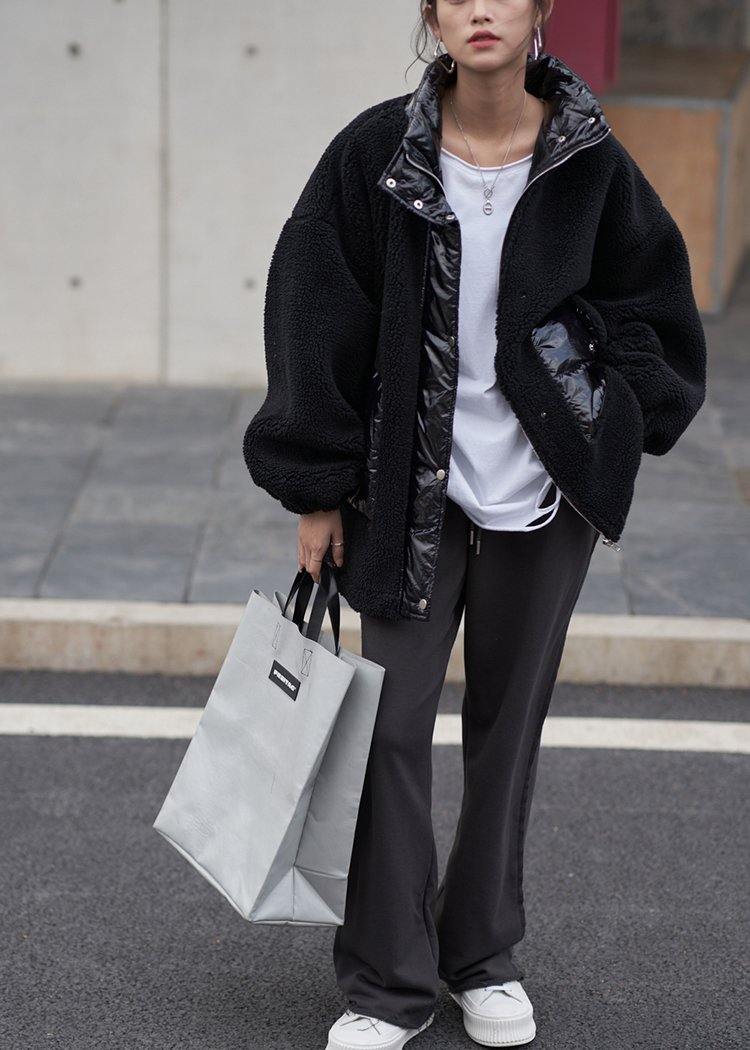 WW | Wool Coat Stand-up Collar Patchwork Women's Coats