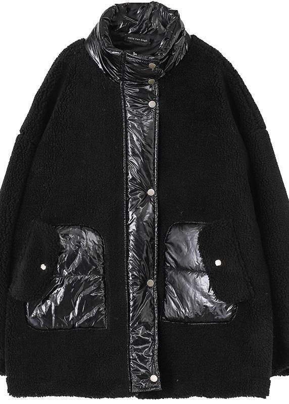 WW | Wool Coat Stand-up Collar Patchwork Women's Coats