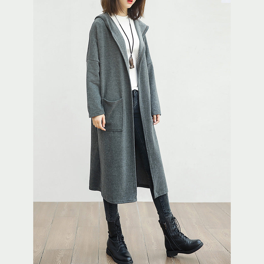 WW | Black Wool Outerwear Oversized Big Pockets Long Hooded Coats