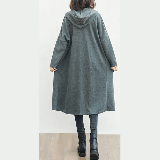 WW | Black Wool Outerwear Oversized Big Pockets Long Hooded Coats