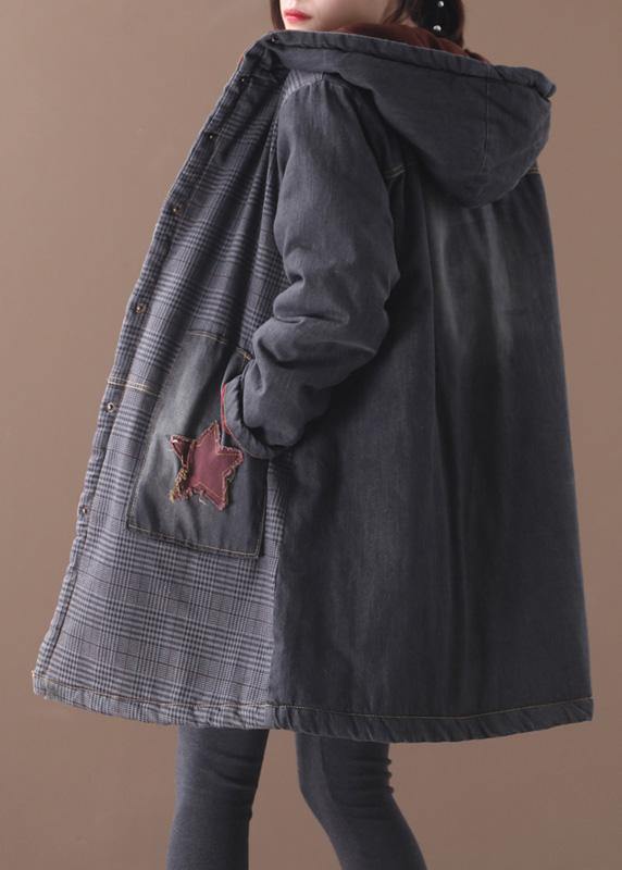 WW | blaue Winteroberbekleidung oversized Schneejacken Patchwork Applikationen Taschen Oberbekleidung