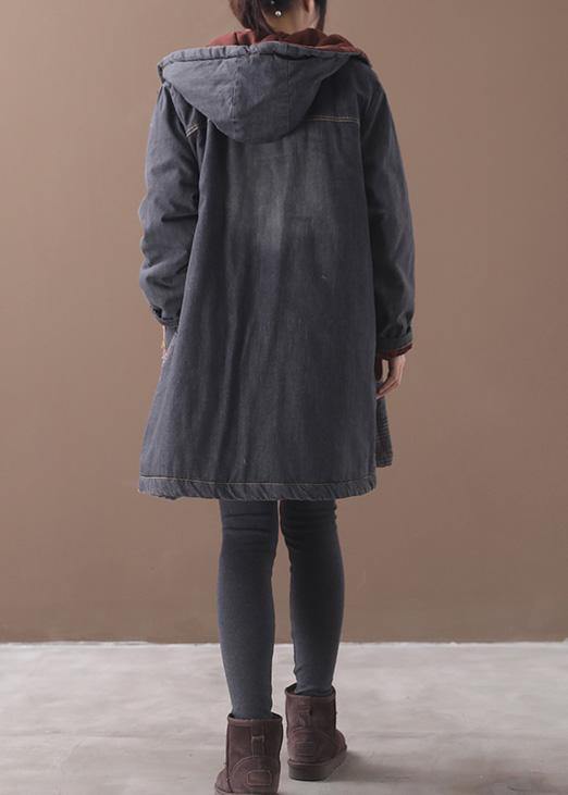 WW | blaue Winteroberbekleidung oversized Schneejacken Patchwork Applikationen Taschen Oberbekleidung