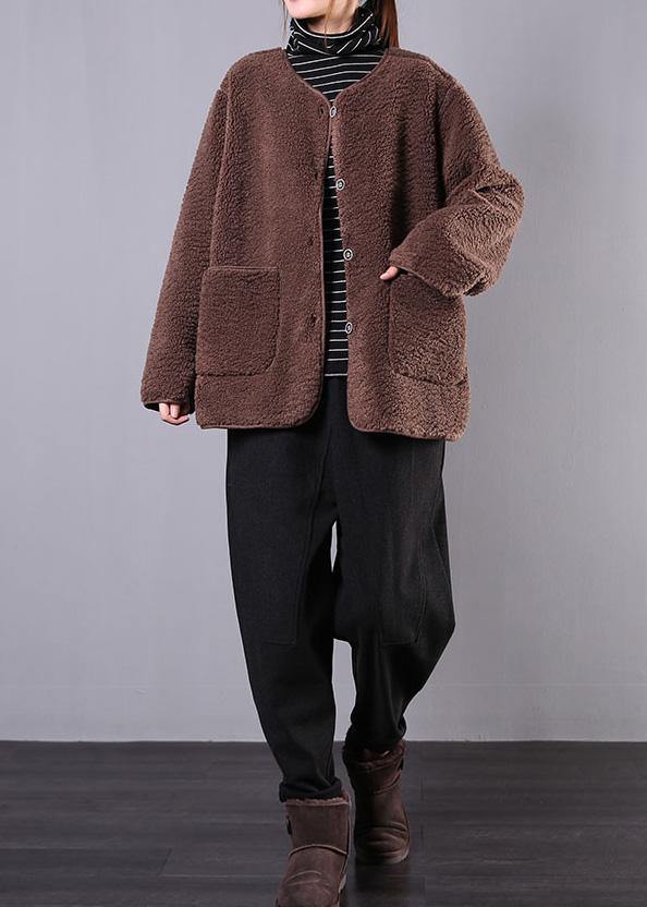 WW | Cardigan Chocolate O-Neck Button Wool Jackets