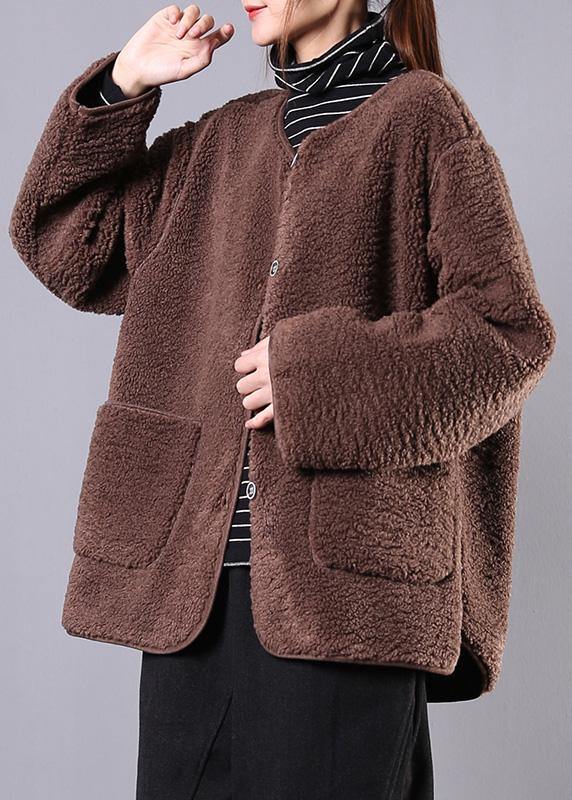 WW | Cardigan Chocolate O-Neck Button Wool Jackets