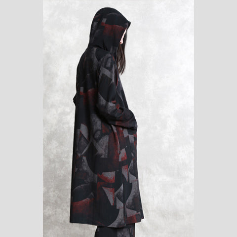 WW | Floral Dress Oversized Two Piece Hooded Pocket Coat Women Long Sleeve Long Coats Elastic Waistband Pants