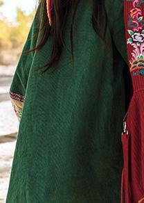 WW | Green Winter Outerwear Plus Size Jackets & Coats Embroidery Chinese Button Coats