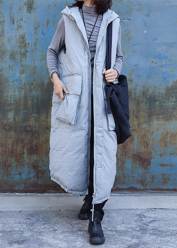 WW | hellgrau ärmellose Winterparkas oversized Jacken & Mäntel mit Kapuze große Taschen Mäntel
