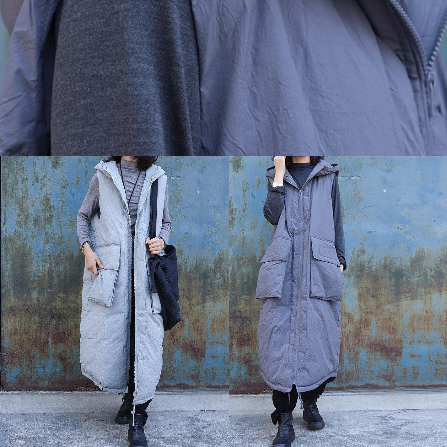 WW | hellgrau ärmellose Winterparkas oversized Jacken & Mäntel mit Kapuze große Taschen Mäntel