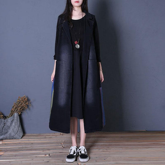 WW | oversize Outwear Denim Schwarz Notched Ärmellose Mäntel