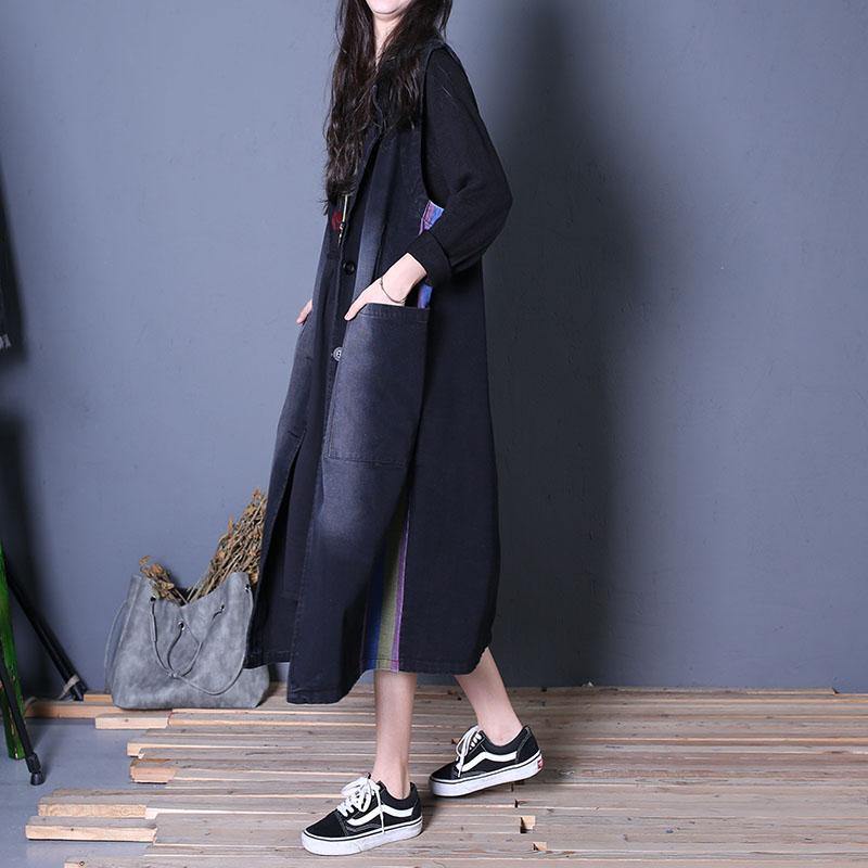 WW | oversize Outwear Denim Schwarz Notched Ärmellose Mäntel