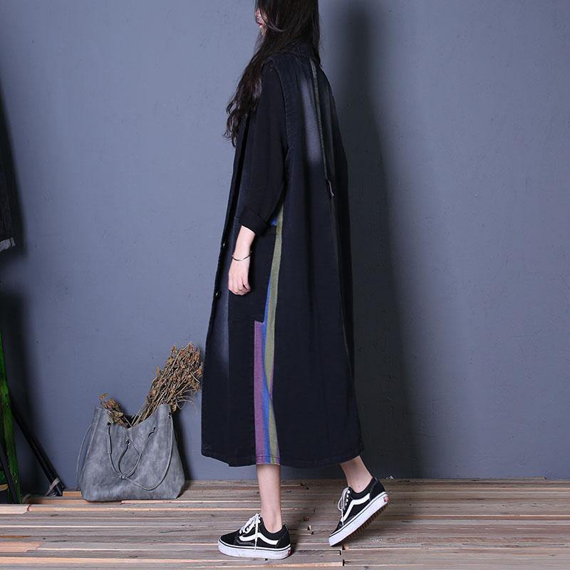 WW | oversize Outwear Denim Schwarz Notched Ärmellose Mäntel