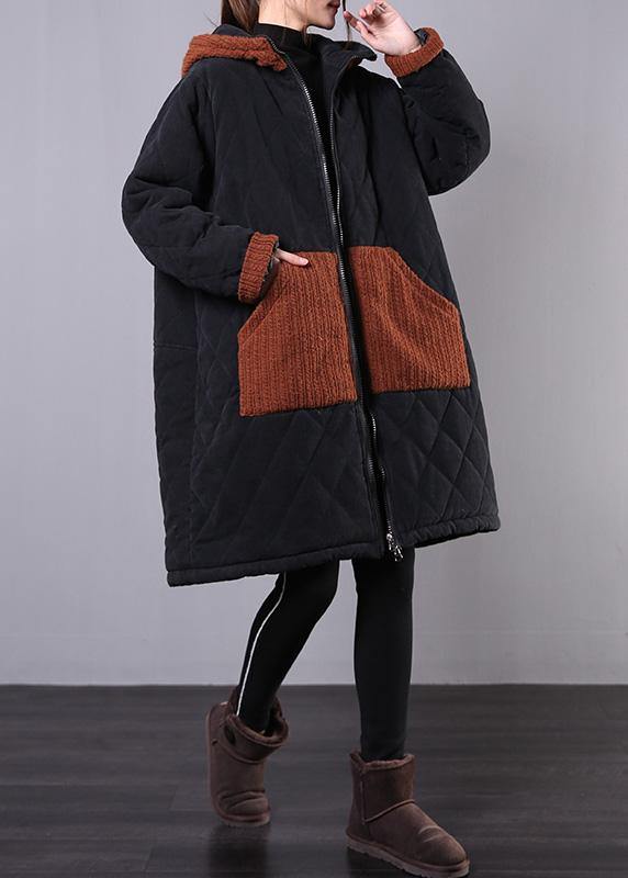 WW | Plus Size Winter Coats Black Hooded Zipper Winter Parkas