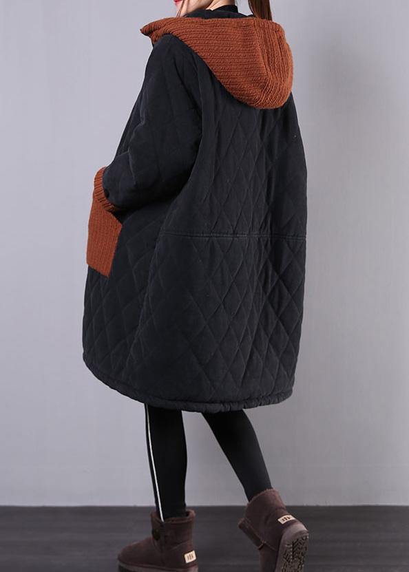 WW | Plus Size Winter Coats Black Hooded Zipper Winter Parkas