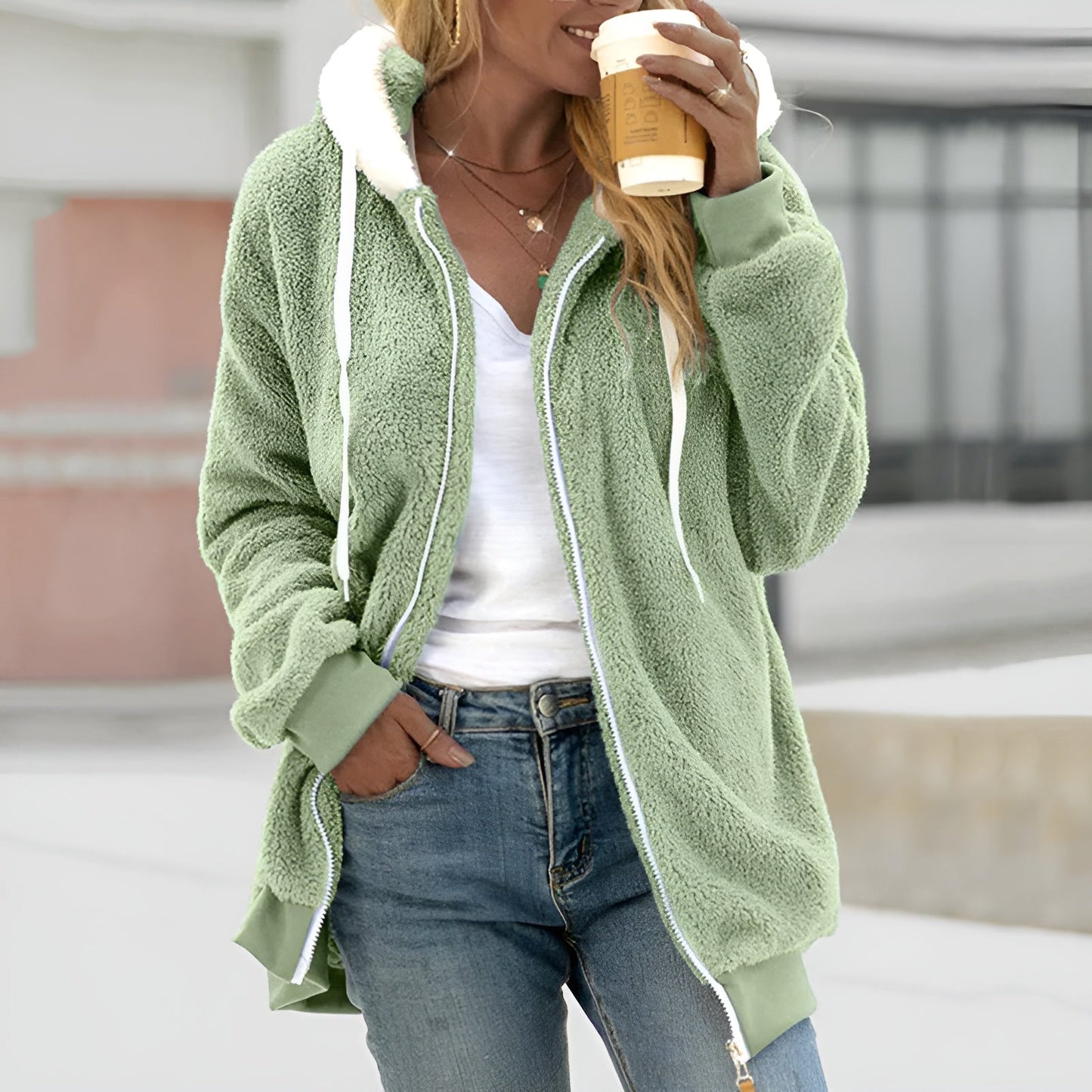 WW | Women's Oversized Sherpa Zip-Up Hoodie