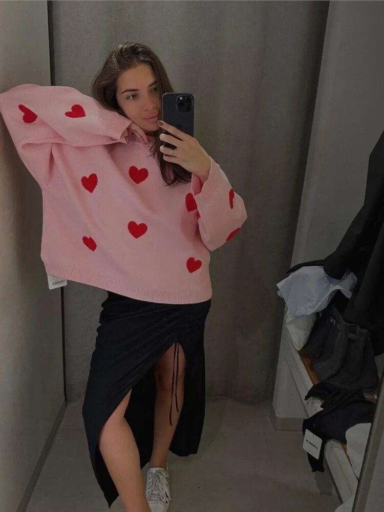 WW | Lässiger Pullover für Frauen mit Liebe Stickerei