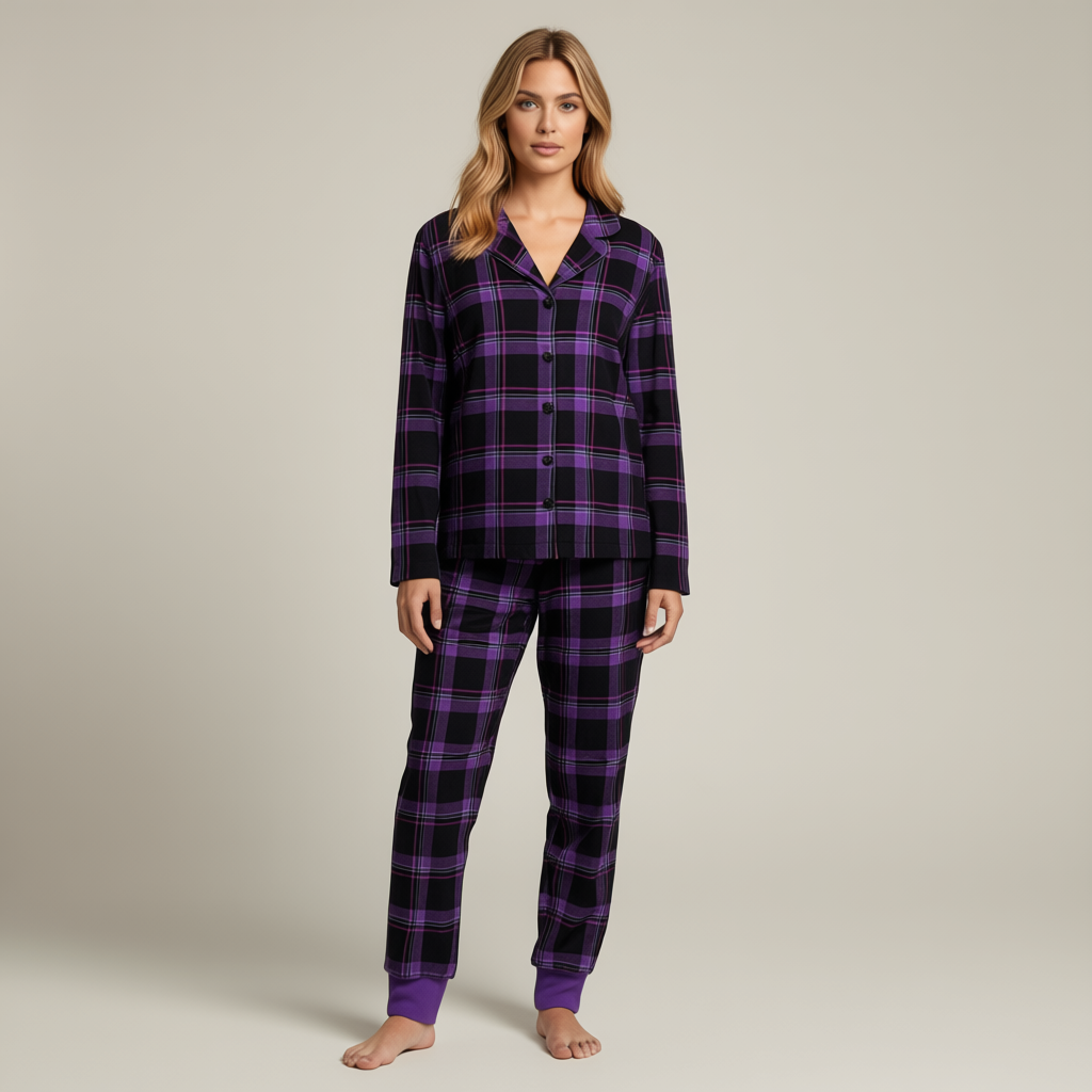 WW | Christmas Purple Plaid Button-Front Pajamas Family Pajama Sets