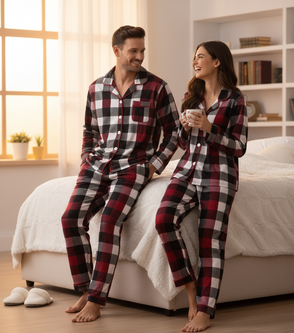WW | Family Christmas Red and White Plaid Button-Up Pajama Sets