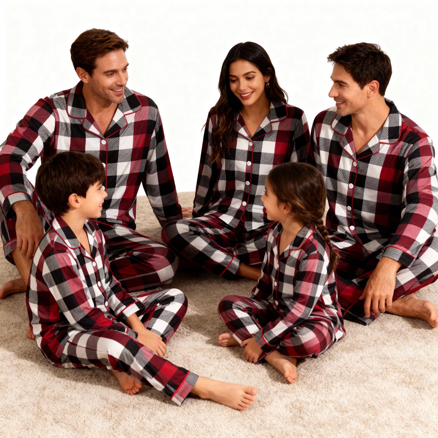 WW | Family Christmas Red and White Plaid Button-Up Pajama Sets
