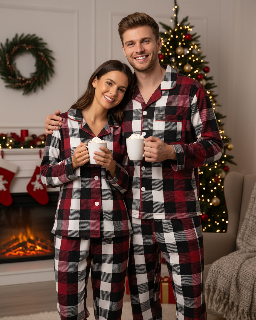 WW | Family Christmas Red and White Plaid Button-Up Pajama Sets