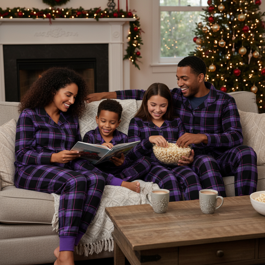 WW | Christmas Purple Plaid Button-Front Pajamas Family Pajama Sets