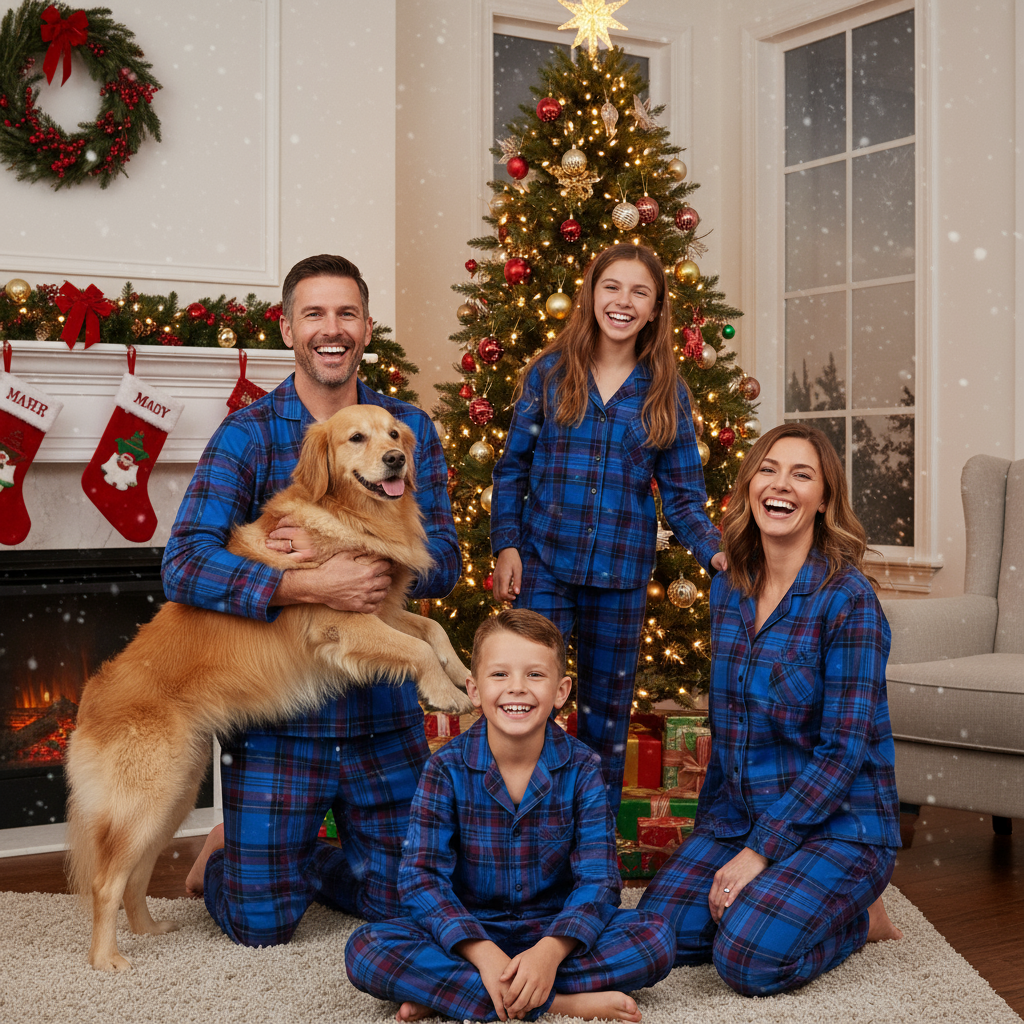 WW | Vacation Family Blue Plaid Christmas Pajama Set