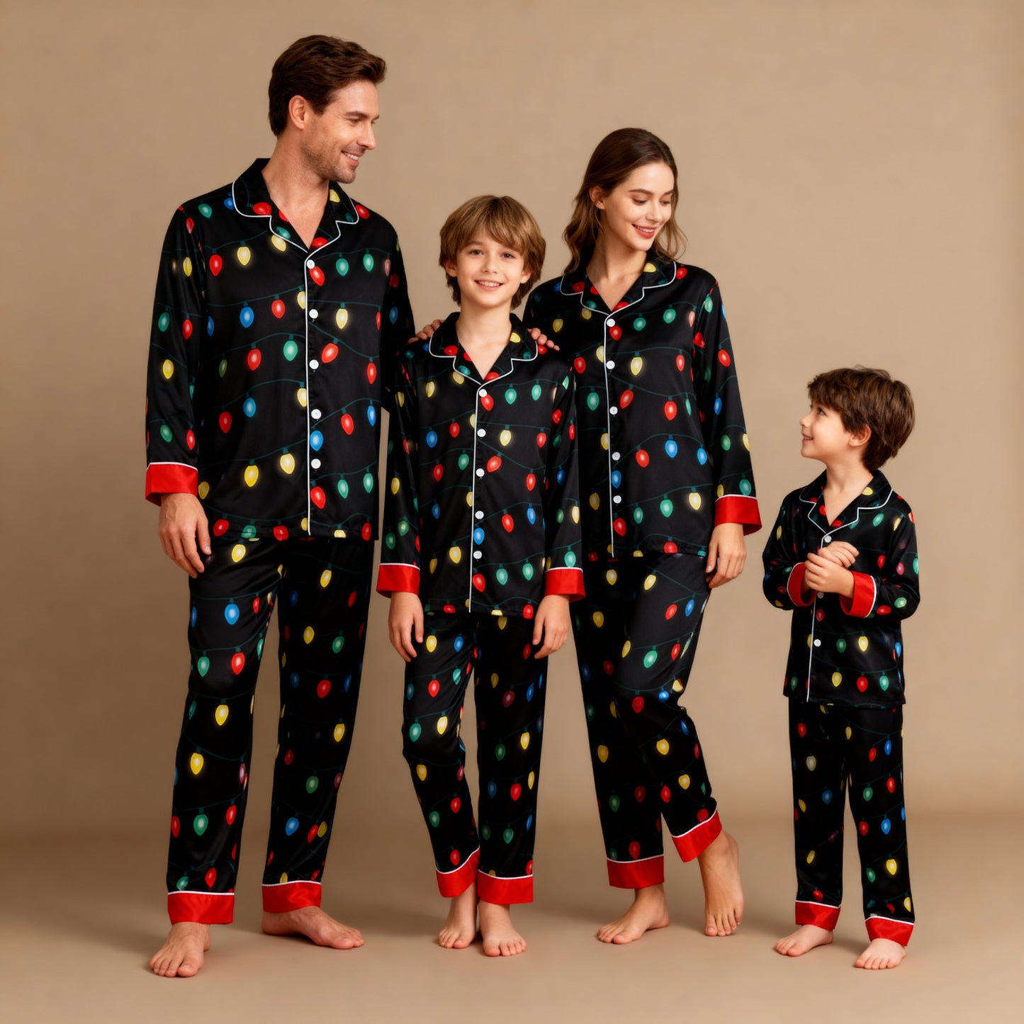 WW | Urlaub Familie Knopfverschluss Satin Weihnachten Schlafanzug Set