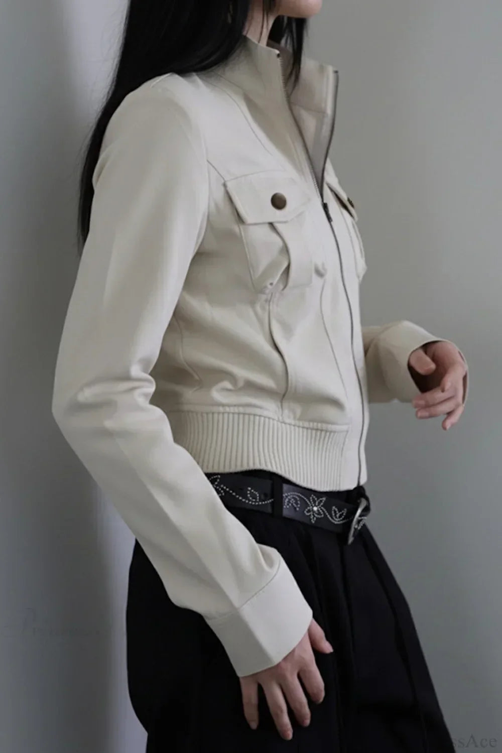 WW | Uni-Farbene Taschen Stehkragen Taillierte Jacke