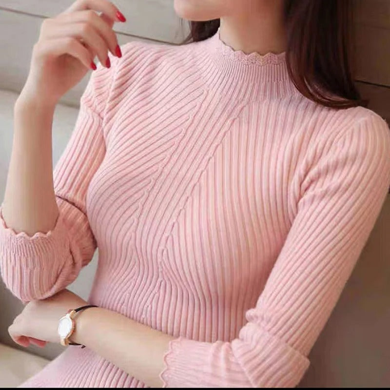 WW | Eleganter Pullover mit Stehkragen und gerippten Details für Frauen