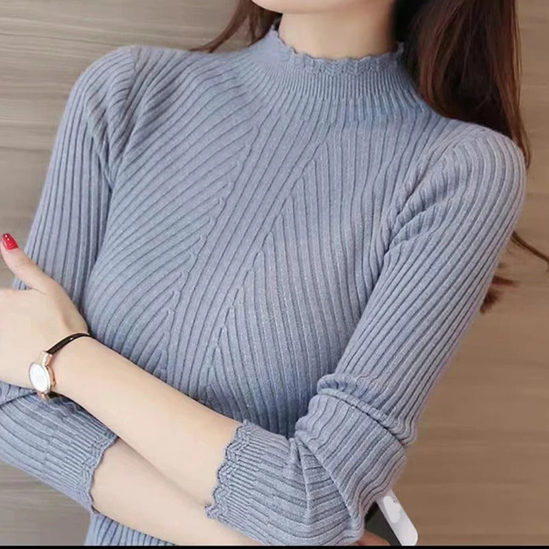 WW | Eleganter Pullover mit Stehkragen und gerippten Details für Frauen