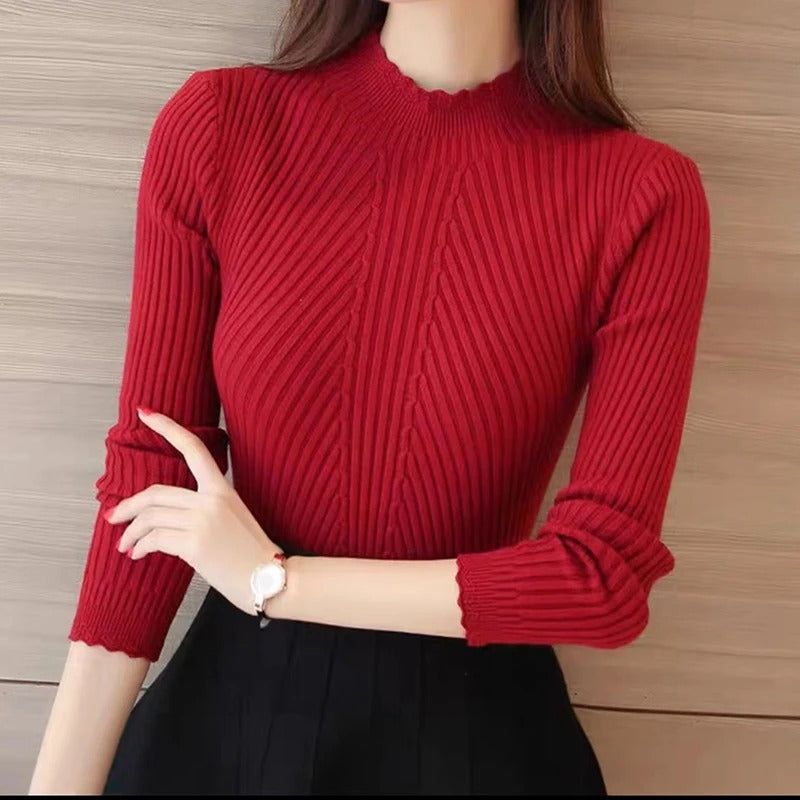 WW | Eleganter Pullover mit Stehkragen und gerippten Details für Frauen