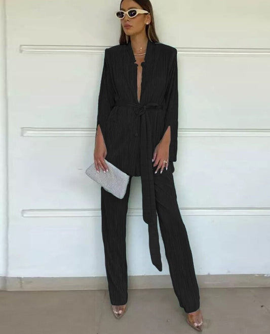 WW Damenset | Elegantes 2-teiliges Damenset mit Bundfaltenhose und Bodycon-Blazer