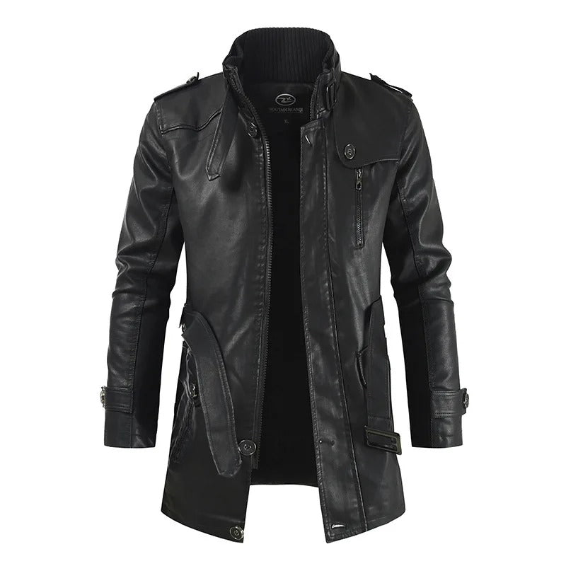 WW | Comfortable long vegan leather jacket with pockets for men - For everyday use