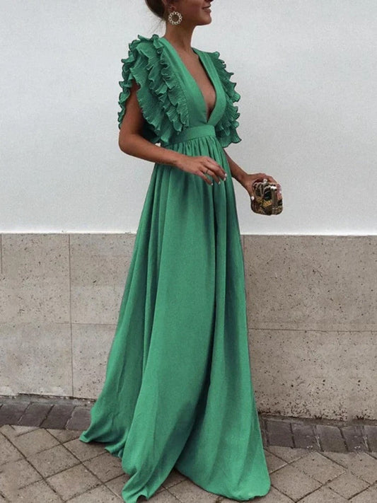 WW | Elegant V-Neck Dress with Ruffled Hems