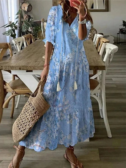 Anna | Boho Vintage Summer Dress with V-Neck